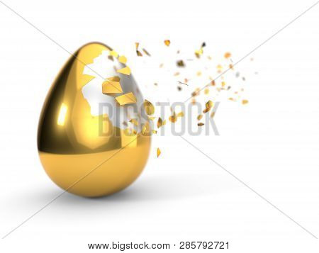 Fracturing Paint On Egg. 3d Illustration, Isolated On White
