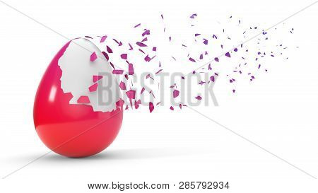 Fracturing Paint On Egg. 3d Illustration, Isolated On White