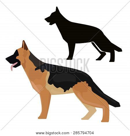 Decorative Contour Portrait Of Standing In Profile German Shepherd.