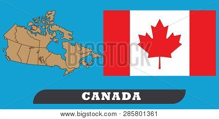 Map Of Canada And Flag Of Canada. Map Of Canada And Flag Of Canada Drawing By Illustration