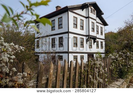 Traditional Ottoman House From Kastamonu In Turkey.wooden Three Storey House Surrounded By Fences In