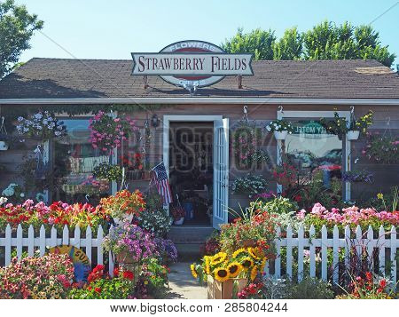 Montauk, New York-july 12: Strawberry Fields Flower And Gift Shop Is Seen On Main St. Old Montauk Hi