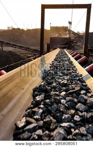 Coal Ore On A Conveyor Belt For Processing