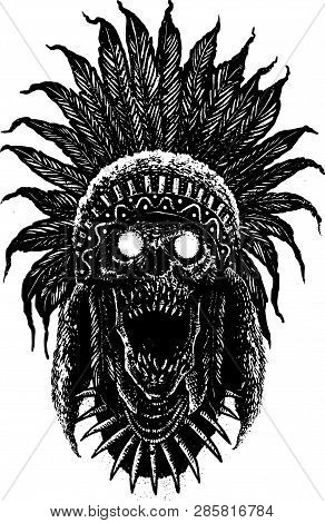 Tribe Skull Black And White Design Illustration