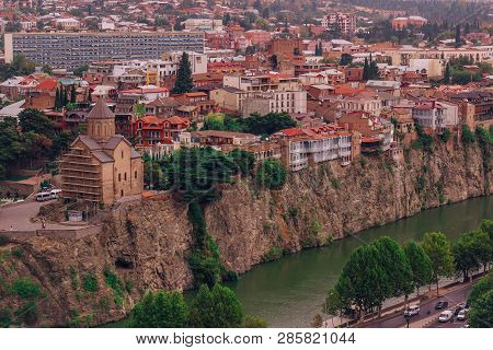 Tbilisi, Georgia - October 2017: Aerial View Of Old Tbilisi. Autumn Day In Tbilisi, Georgia