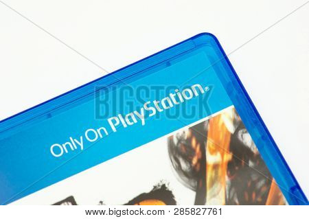 Melbourne, Australia - January 13th 2019: Close-up Of Only On Playstation Logo, Printed On A Playsta