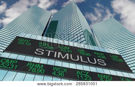 Stimulus Wall Street Skyline Stock Market 3d Illustration