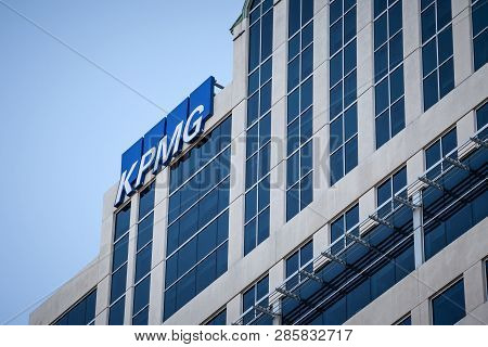 Ottawa, Canada - November 11, 2018: Kpmg Logo On Their Main Office For Ottawa, Ontario, In A Busines