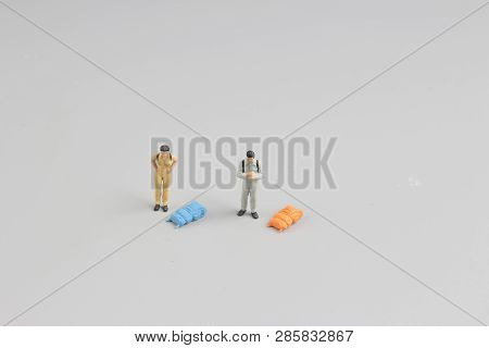 Mini Ature Backpacker , Tourist People Isolated On  Background