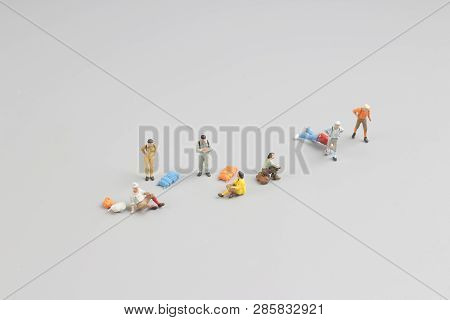 Mini Ature Backpacker , Tourist People Isolated On  Background