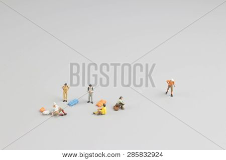 Mini Ature Backpacker , Tourist People Isolated On  Background