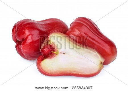Whole And Half Rose Apple Or Chomphu Isolated On White Background