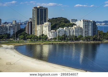 City Of Rio De Janeiro, Brazil, In The Background, Neighborhood Of Urca And Botafogo. South America.
