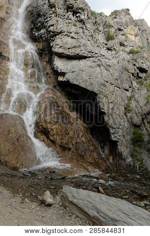 Waterfall Cherlak The Chuya River In The Altai Mountains, Siberia, Russia