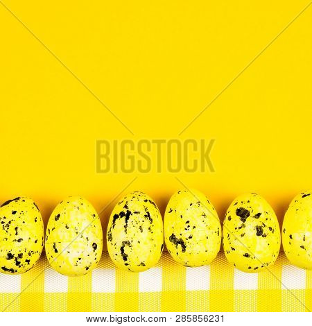 Easter Abstract Gift Card On Yellow And White Textured Background With Yellow Easter Eggs Laying In
