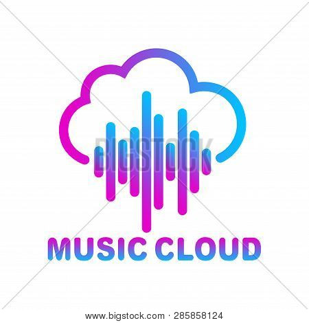 Cloud Music Library, Streaming. Simple Linear Icon With Thin Outline. Vintage Retro Typography With 