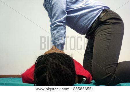 Performing Cpr On A Simulation Mannequin Dummy During Medical Training Basic Life Support