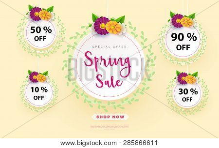 Spring Sale S Banner Template With Paper Flower On Colorful Backgruond Illustration.mother S Day Sal