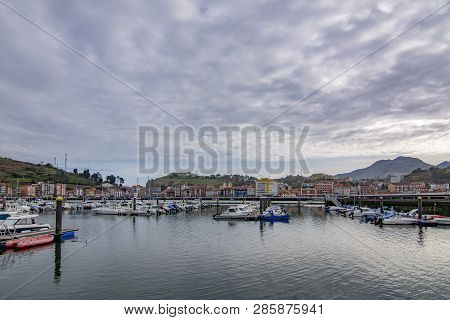 Ribadesella, Asturias, Spain; January 2016:  View Of Sailing Ships And Yachts Stand Moored In Ribade