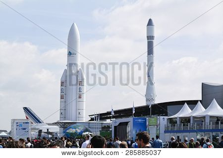 Le Bourget, France - June 24, 2017. Aircrafts Parked At Meeting Space In Paris Le Bourget During The