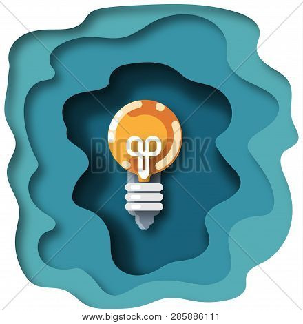 Light Bulb In Paper Cut Style. Isolated.