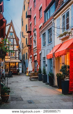 Bremen, Germany, January, 2019 - Colorful Houses In Historic Schnoorviertel In Bremen, Germany