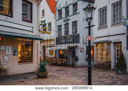 Bremen, Germany, January, 2019 - Colorful Houses In Historic Schnoorviertel In Bremen, Germany