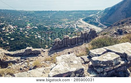 Ruins Of An Ancient Fortress In The Mountains Near Borsh, Albania