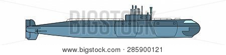 Detailed Submarine. Side View. Warship In Realistic Style. Military Ship. Battleship Model. Industri
