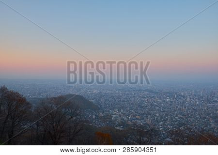The Beautiful City View Point Before Sunset And The Famous Place At Mt. Moiwa In Sapporo, Hokkaido, 