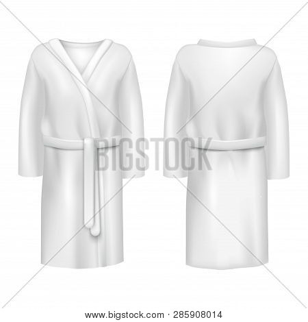 Realistic 3d Detailed White Blank Bathrobe Template Mockup Set. Vector