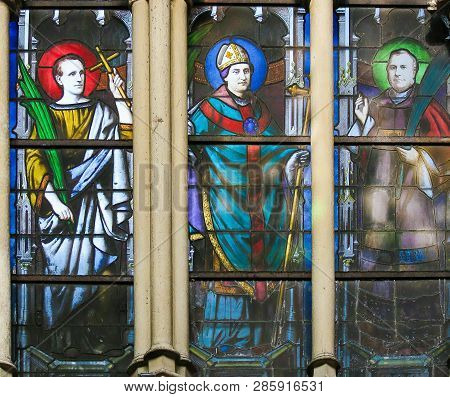 Paris, France - February 10, 2019: Stained Glass In The Church Of Saint Severin, Latin Quarter, Pari