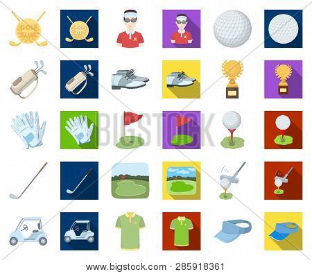 Golf And Attributes Cartoon, Flat Icons In Set Collection For Design.golf Club And Equipment Vector 