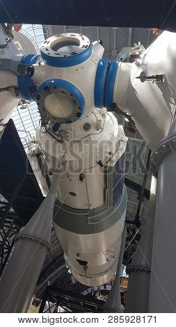 Moscow, Russia - 05.07.2018: Spacecraft, Units And Equipment Of Russia In The Space Museum