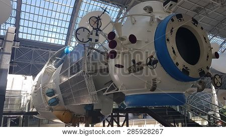 Moscow, Russia - 05.07.2018: Spacecraft, Units And Equipment Of Russia In The Space Museum