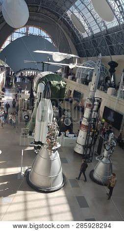 Moscow, Russia - 05.07.2018: Spacecraft, Units And Equipment Of Russia In The Space Museum