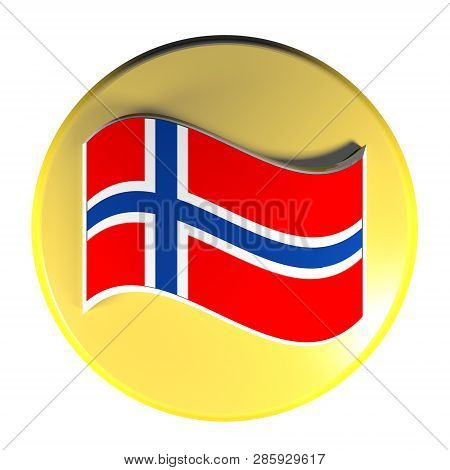 Yellow Circle Push Button Norvegian Flag - 3d Rendering Illustration