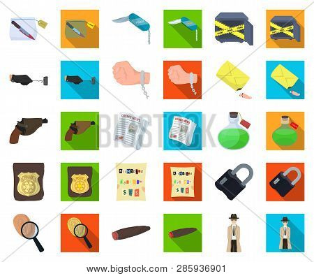 Detective Agency Cartoon, Flat Icons In Set Collection For Design. Crime And Investigation Vector Sy