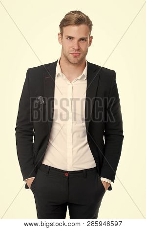 Ambitious Businessman Isolated On White. Ambitious Businessman In Formal Suit. All Is Possible For A