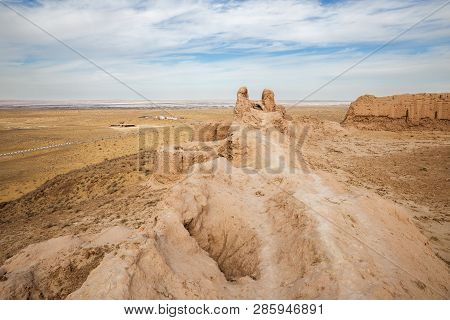 View From Wall Of The Ayaz-kala Fortress To Kyzylkum Desert, Karakalpakstan, Uzbekistan, Central Asi