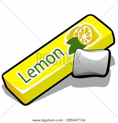 Chewing Gum With Lemon Flavor Isolated On White Background. Cleaning The Teeth After Eating. Vector 