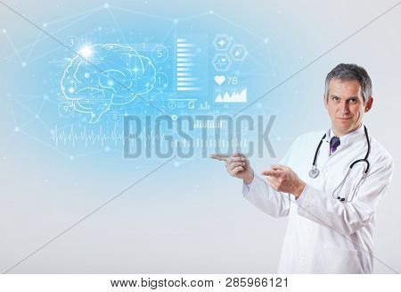 Middle aged neurologist showing the test result 