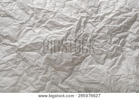 White Paper Wrinkled Texture For Background And Copy-space. Crumpled Parchment Or Baking Paper For B