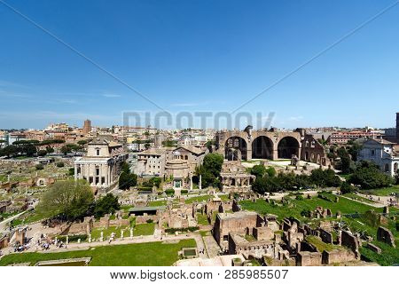 Wide Angle View Of The Roman Forum, With The The Basilica Of Maxentius And Constantine, Sometimes Kn