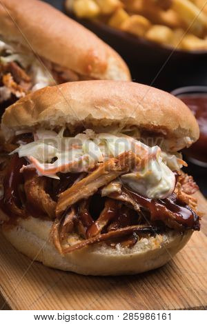 Burger with pulled pork, classic american meat sandwich