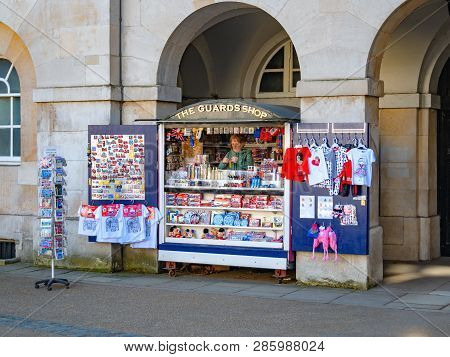 London, England, Uk - February 24, 2019: Traditional English Souvenirs Shop In London, In Houshold D