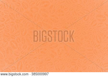 Lot Of Different Coffee Beans. Trendy Color Amberglow Gradient Background. Coffee Theme. Pattern Bac