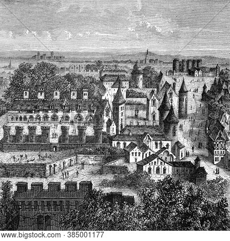Hotel of the Tournelles, Vintage engraving. From Popular France, 1869.