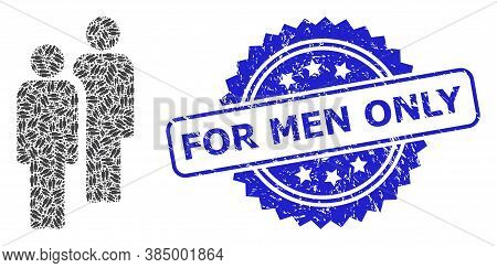For Men Only Rubber Stamp Seal And Vector Fractal Composition Men. Blue Stamp Seal Contains For Men 