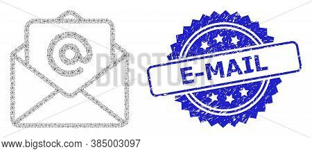 E-mail Scratched Stamp Seal And Vector Recursion Mosaic Open E-mail. Blue Stamp Seal Includes E-mail